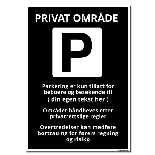 Privat område parkeringsskilt med egen adresse