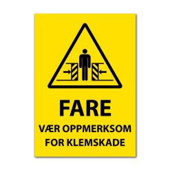 Fareskilt - Vær oppmerksom for klemskade