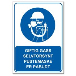 Påbudsskilt - Gifitg gass selvforsynt pustemaske er påbudt