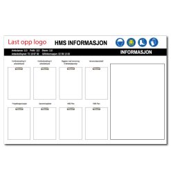 HMS tavle m/ whiteboard felt og 8stk papirklyper