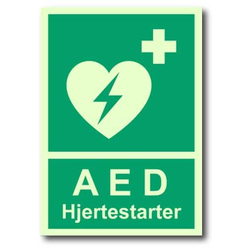 Etterlysende nød og førstehjelp skilt -AED Hjertestarter