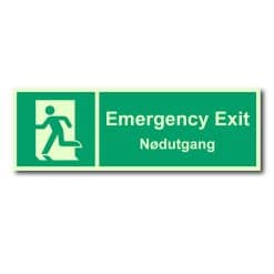 Etterlysende nødutgang skilt - Emergency Exit - med ikon