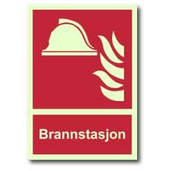 Etterlysende brannskilt - Brannstasjon m/ tekst