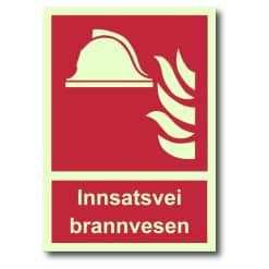 Etterlysende brannskilt - Innsatsvei brannvesen m/ tekst