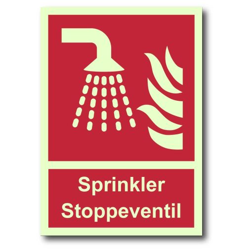 Etterlysende brannskilt - Sprinkler stoppeventil m/ tekst