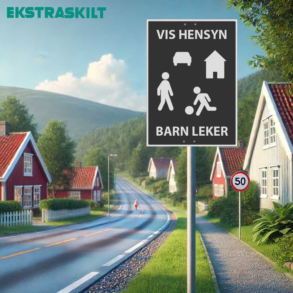 Barn leker senk farten skilter